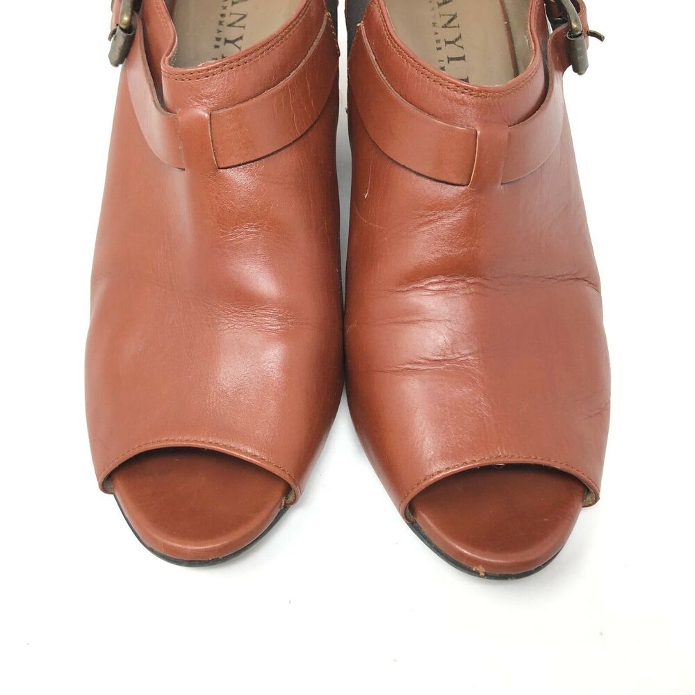 Anyi Lu Melanie Bootie Womens Size 10 / 40 Rust‎ Brown Leather Peep Toe Wedge - Picture 3 of 9